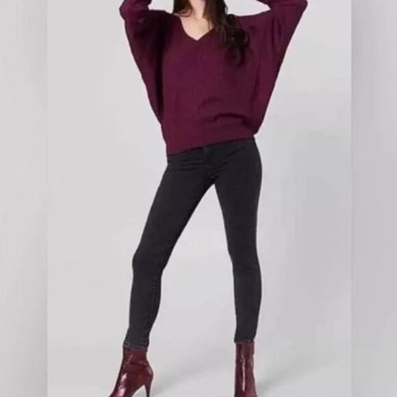 Free People Santa Clara Thermal Top Dolman Sleeve V Neck Mulberry NEW - Picture 1 of 9